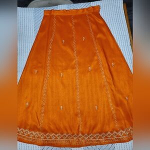Vibrant Orange A-Line Skirt with Embroidery